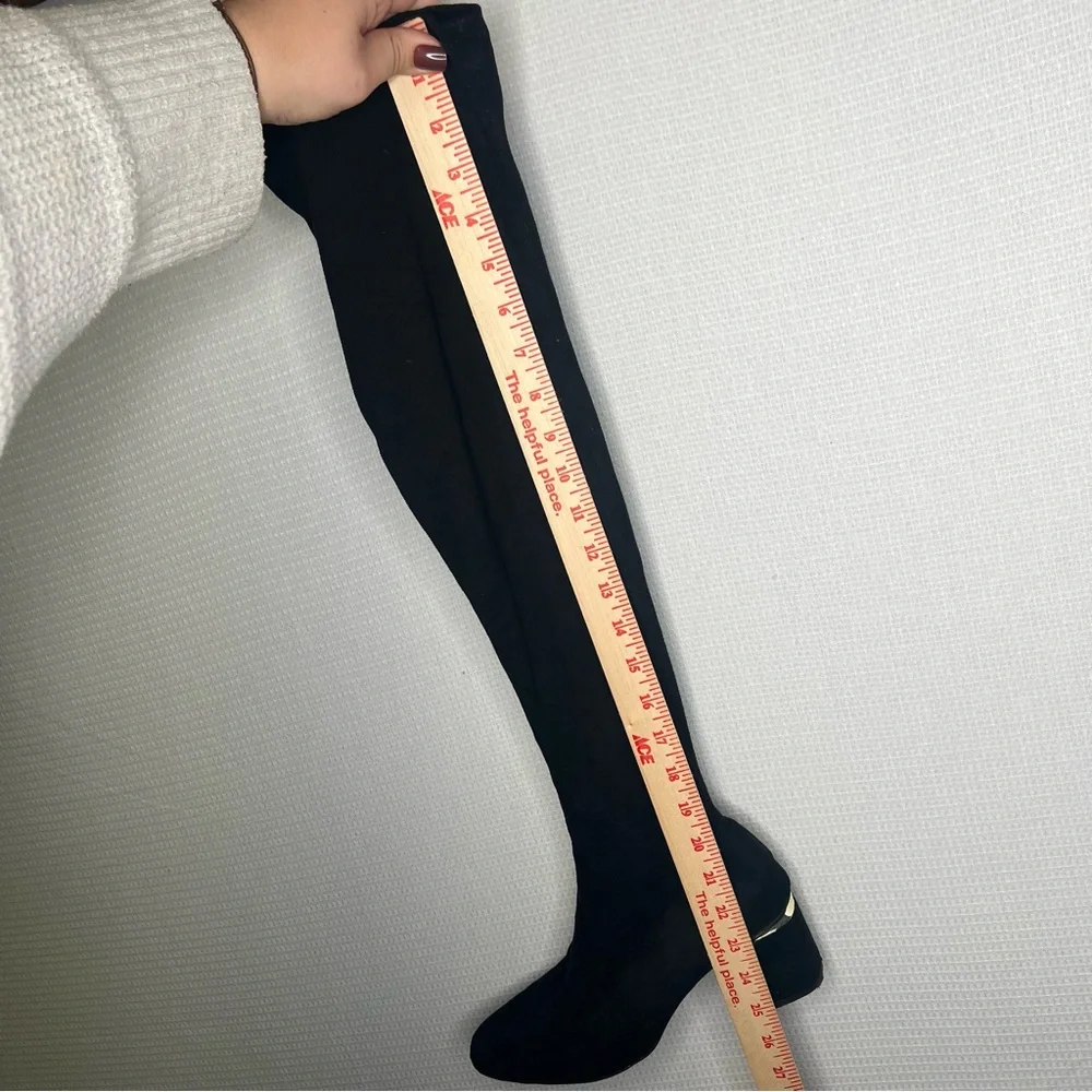 Zara Basic | 41 Black Over the Knee Boots with Block Heel and Pull-On‎ Style
